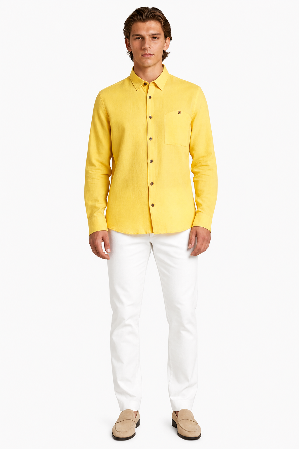 Men's Linen Shirt – Light Yellow Regular Fit in 100% Linen for Style & Comfort