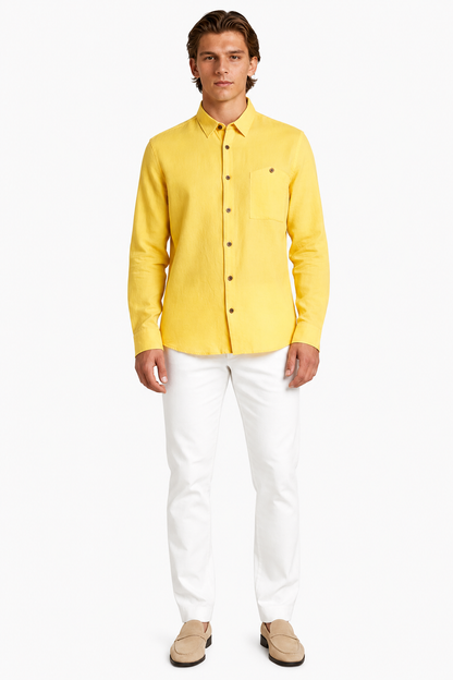 Mens Regular Fit Light Yellow Linen Shirt