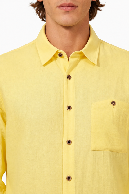 Mens Regular Fit Light Yellow Linen Shirt