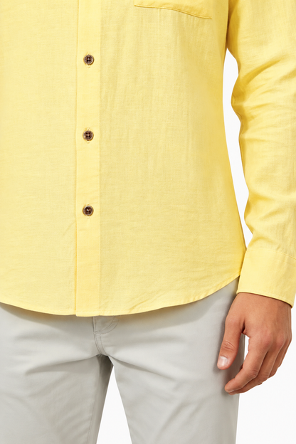 Mens Regular Fit Light Yellow Linen Shirt