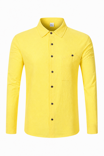 Mens Regular Fit Light Yellow Linen Shirt