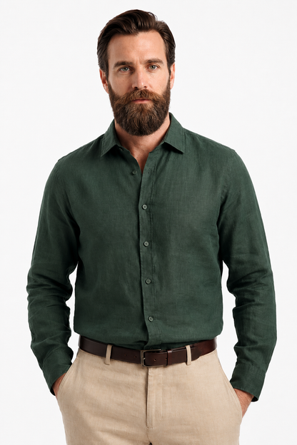 Mens Regular Fit Dark Green Microfiber Shirt