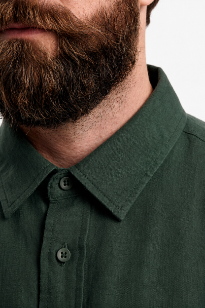 Mens Regular Fit Dark Green Microfiber Shirt