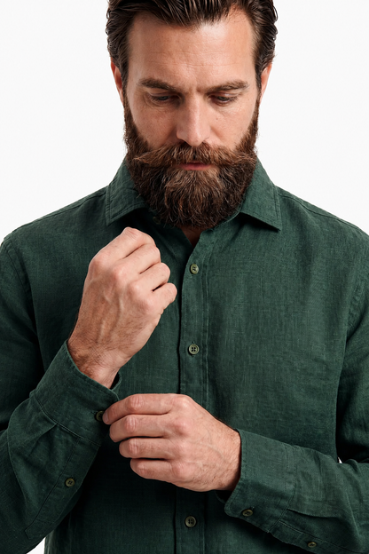 Mens Regular Fit Dark Green Microfiber Shirt