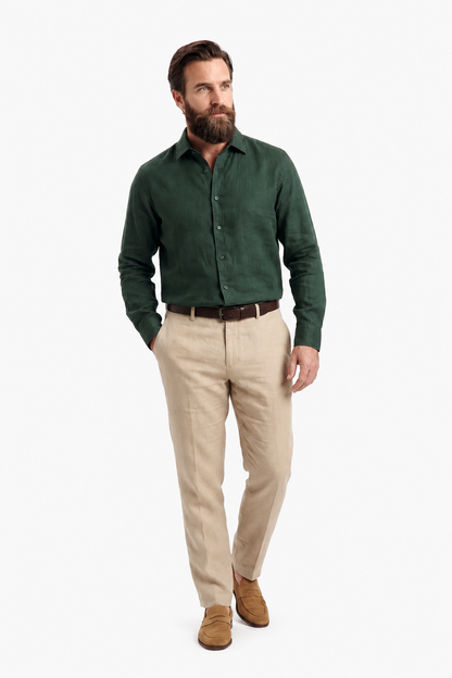 Mens Regular Fit Dark Green Microfiber Shirt