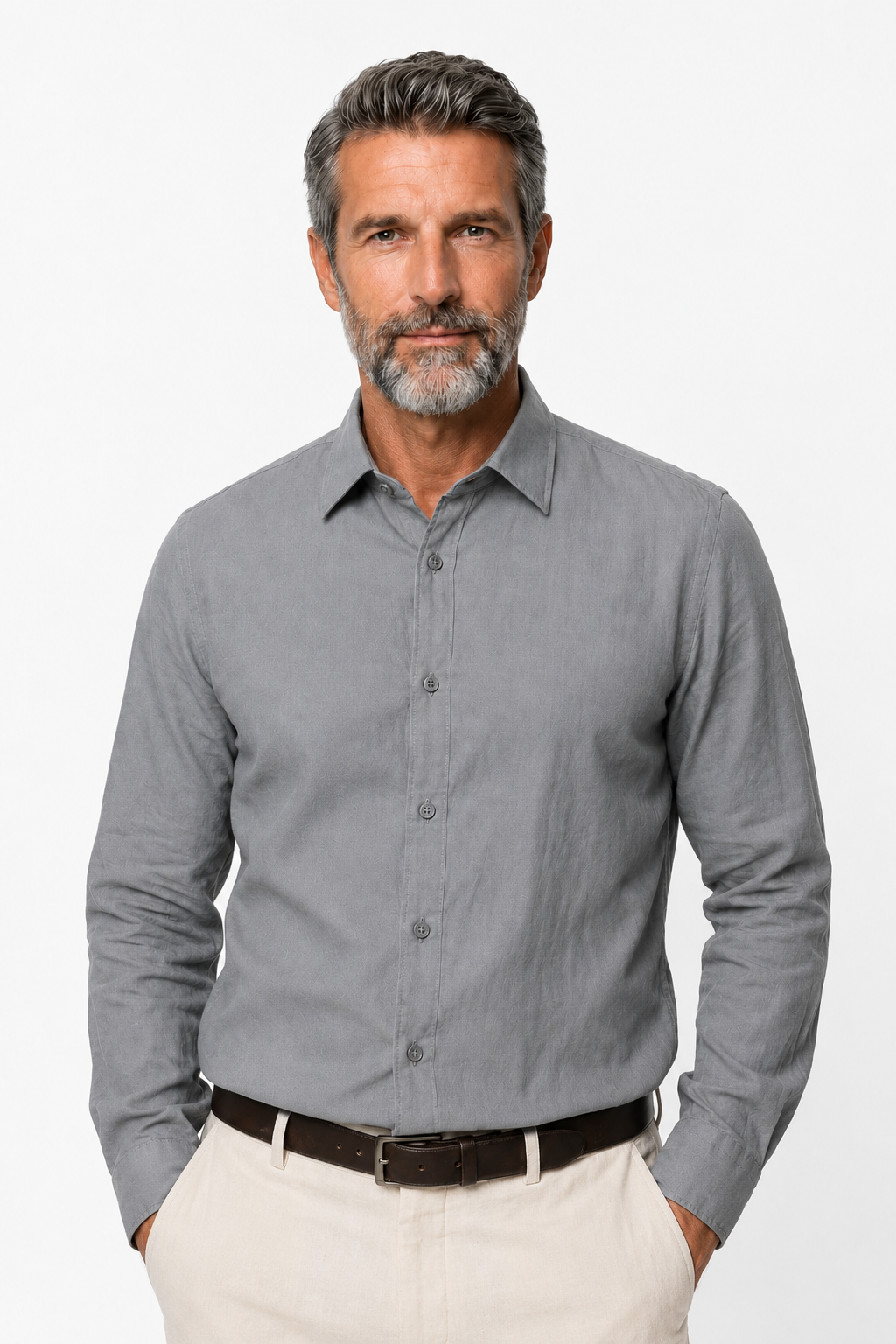 Men's Linen Shirt - Anthracite - Linen - Regular Fit
