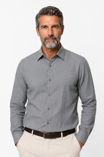Mens Regular Fit Anthracite Linen Shirt