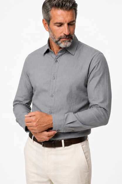 Mens Regular Fit Anthracite Linen Shirt