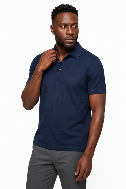 Mens Premium Navy Blue Linen Polo