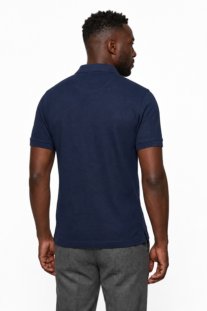 Mens Premium Navy Blue Linen Polo