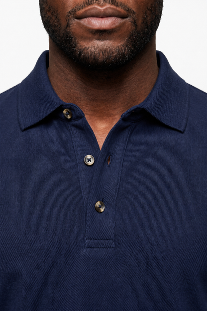 Mens Premium Navy Blue Linen Polo