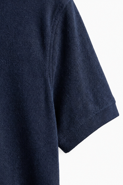 Mens Premium Navy Blue Linen Polo