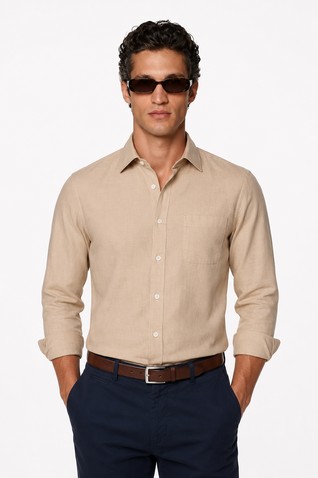 Linen Shirt for Men – Sand-Colored Regular Fit in 100% Linen