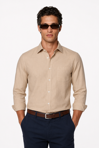 Mens Regular Fit Sand Linen Shirt