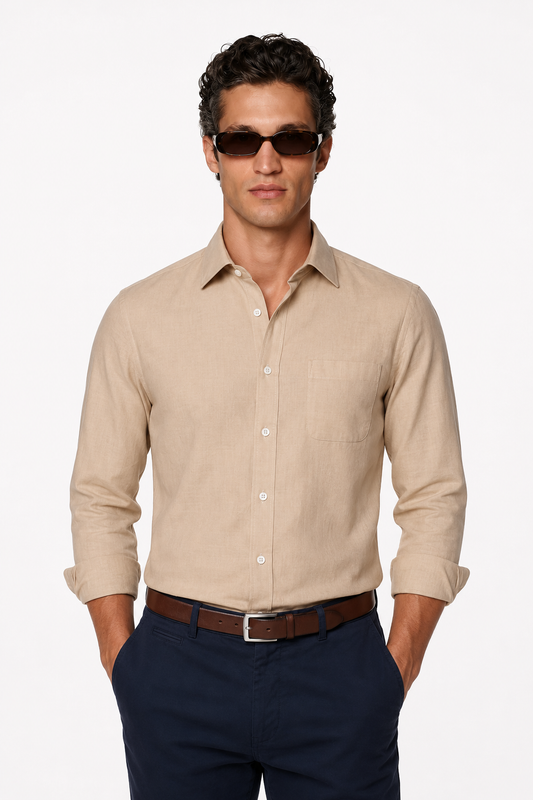 Linen Shirt for Men – Sand-Colored Regular Fit in 100% Linen