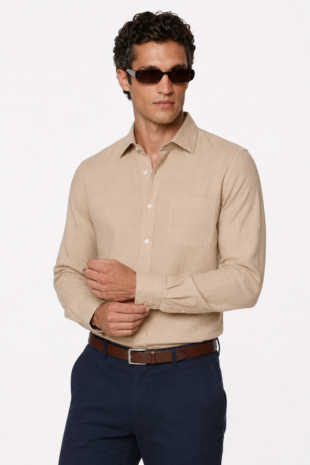 Linen Shirt for Men – Sand-Colored Regular Fit in 100% Linen