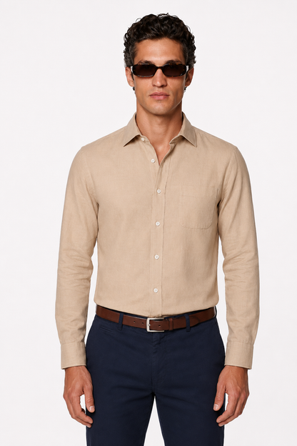 Mens Regular Fit Sand Linen Shirt