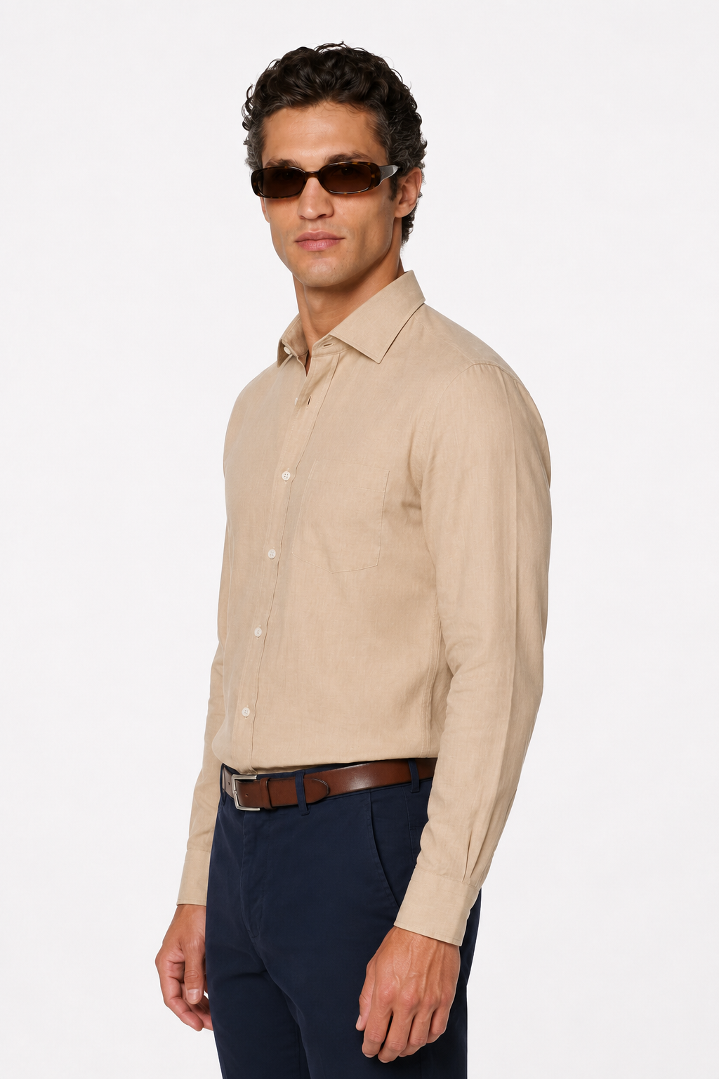 Linen Shirt for Men – Sand-Colored Regular Fit in 100% Linen