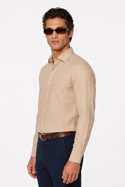 Mens Regular Fit Sand Linen Shirt