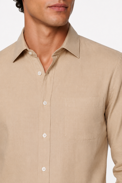 Mens Regular Fit Sand Linen Shirt
