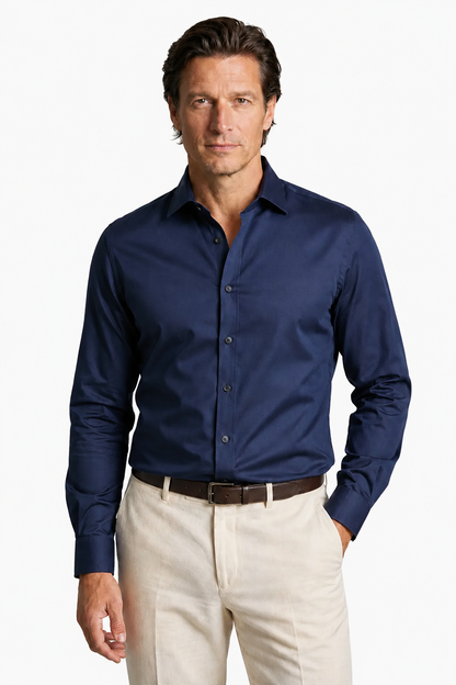 Mens Regular Fit Navy Blue Polyester Shirt