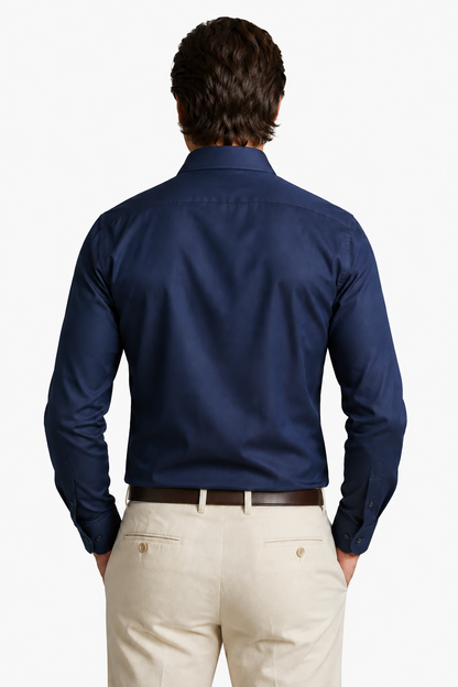 Mens Regular Fit Navy Blue Polyester Shirt