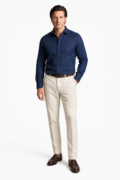 Mens Regular Fit Navy Blue Polyester Shirt