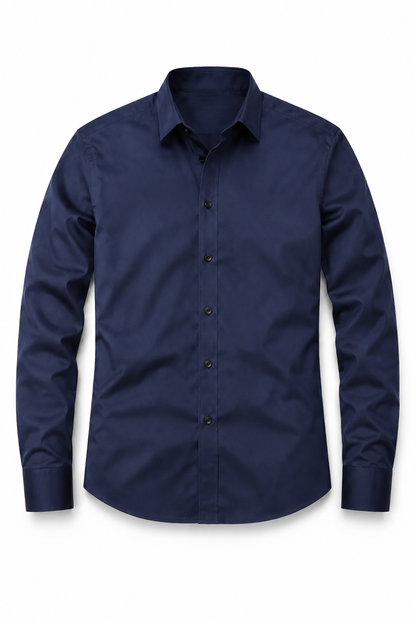 Mens Regular Fit Navy Blue Polyester Shirt