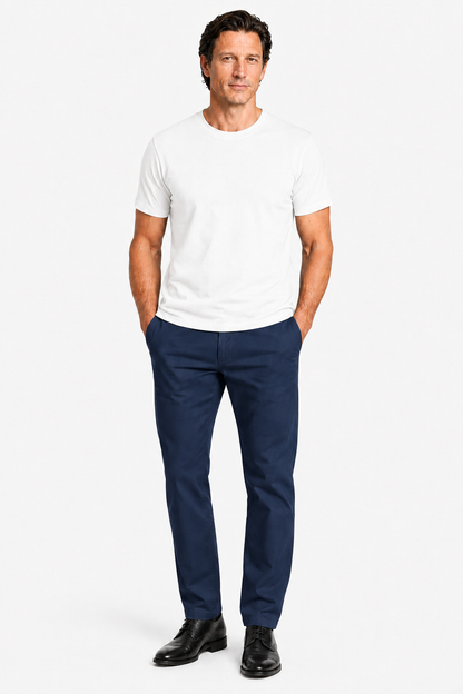Mens Straight Fit Navy Blue Cotton Trousers