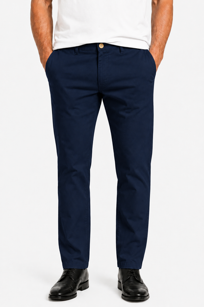 Mens Straight Fit Navy Blue Cotton Trousers