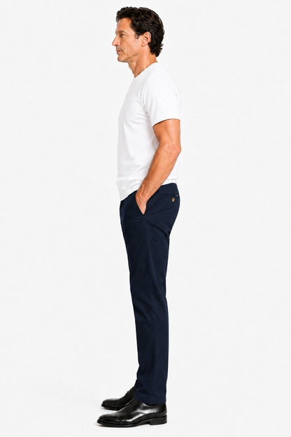 Mens Straight Fit Navy Blue Cotton Trousers