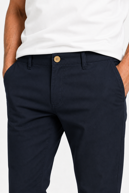 Mens Straight Fit Navy Blue Cotton Trousers