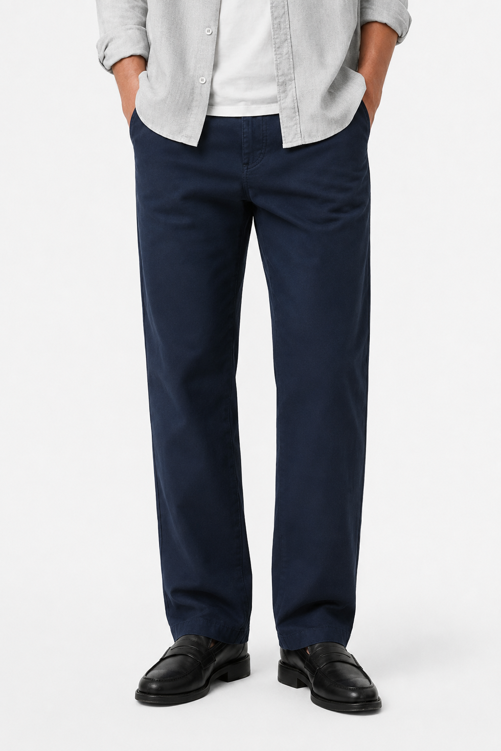 Navy blue wool blend chinos for men – Loose fit