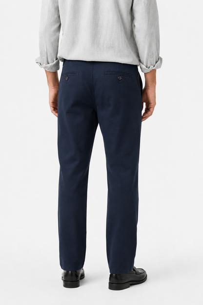 Mens Loose Fit Navy Blue Wool Chinos