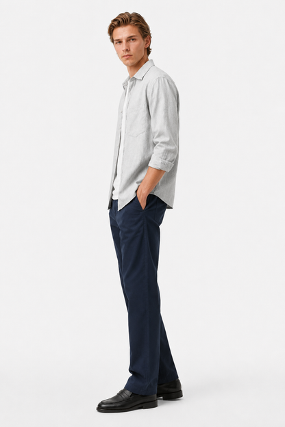 Mens Loose Fit Navy Blue Wool Chinos