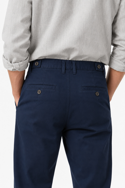 Mens Loose Fit Navy Blue Wool Chinos