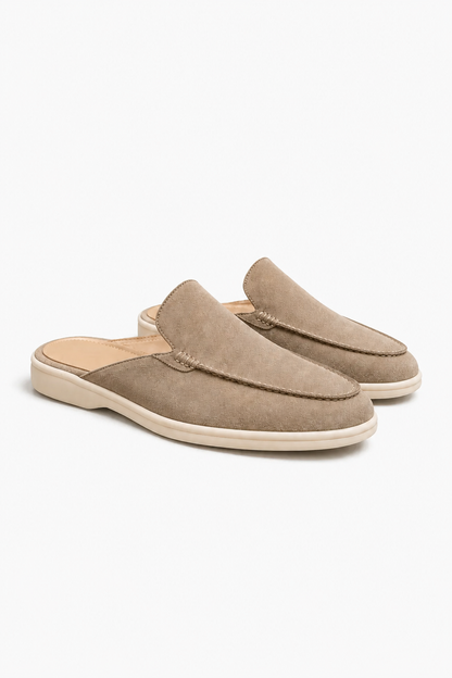 Mens Sand Linen Mule Loafers