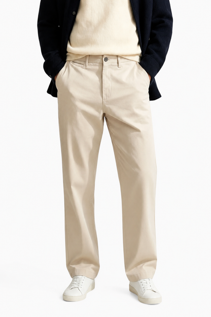 Mens Loose Fit Sand Wool Chinos