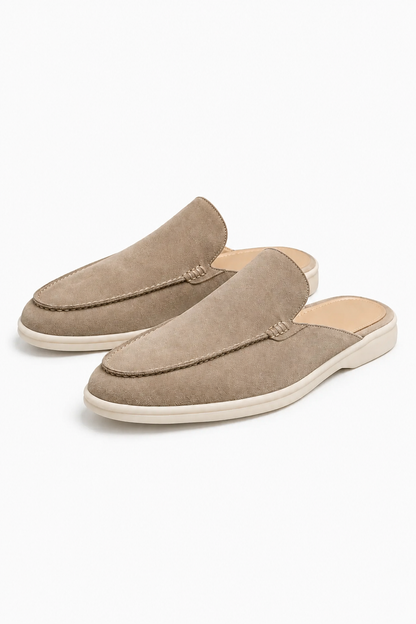 Mens Sand Linen Mule Loafers