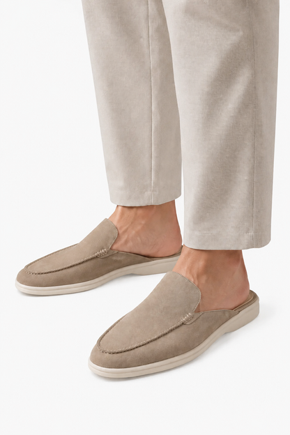 Mens Sand Linen Mule Loafers