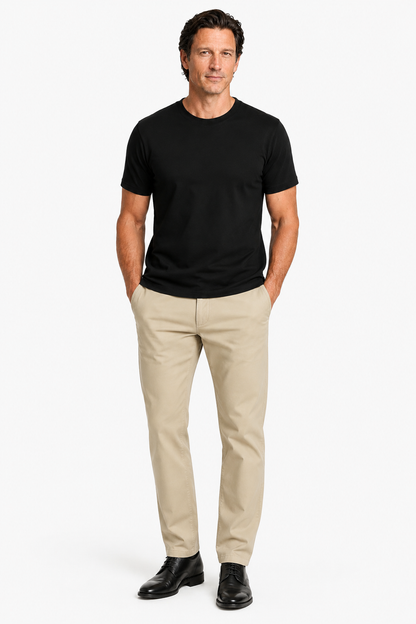 Mens Straight Fit Khaki Cotton Trousers