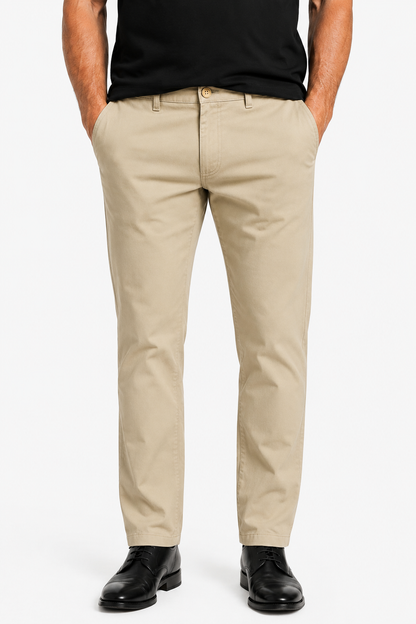 Mens Straight Fit Khaki Cotton Trousers