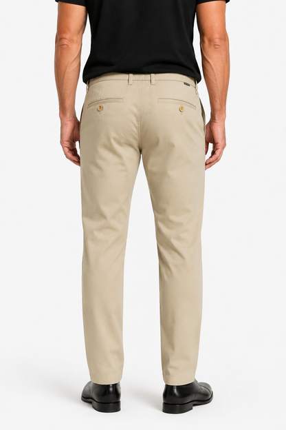 Mens Straight Fit Khaki Cotton Trousers