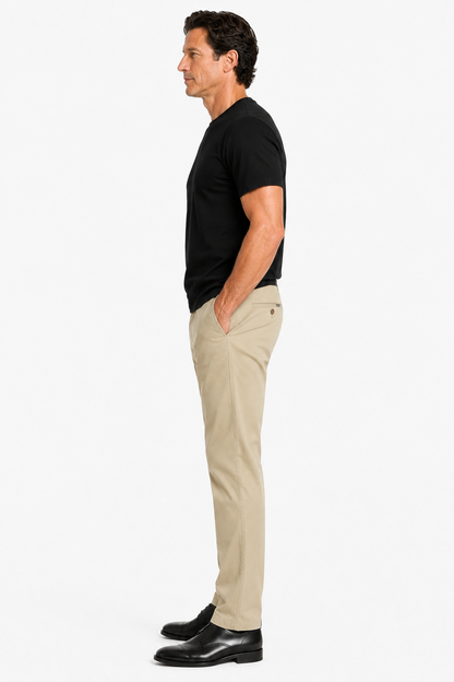 Mens Straight Fit Khaki Cotton Trousers