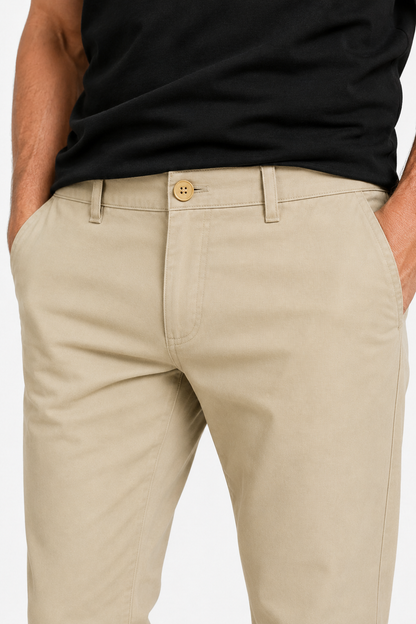 Mens Straight Fit Khaki Cotton Trousers