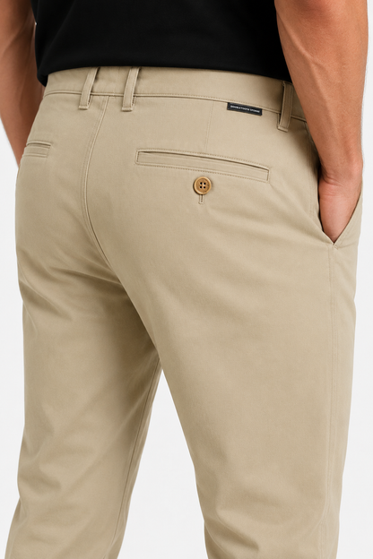Mens Straight Fit Khaki Cotton Trousers