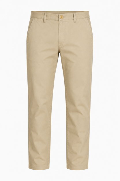 Mens Straight Fit Khaki Cotton Trousers