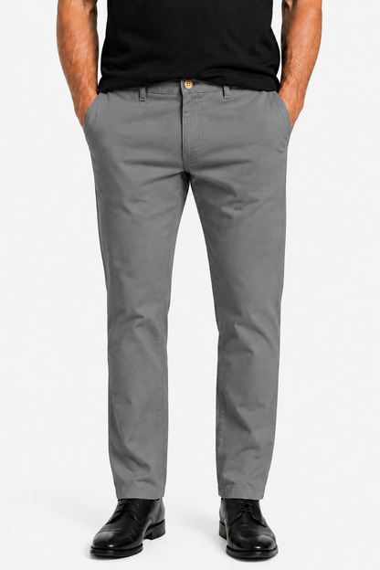 Mens Straight Fit Gray Cotton Trousers
