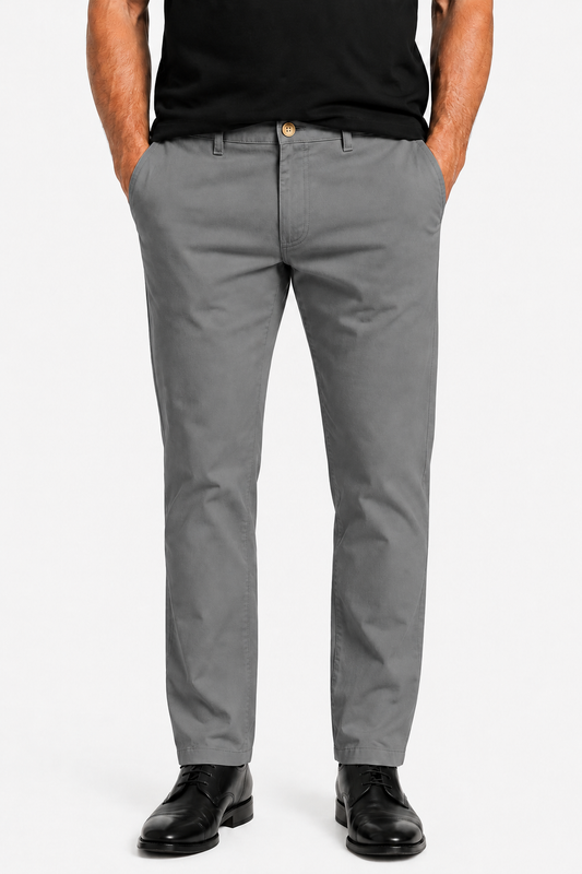 Gray Straight Fit Men's Cotton Pants for Everyday & Leisure