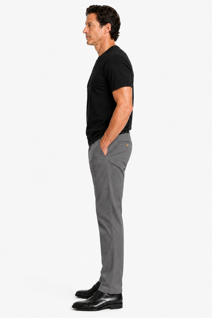 Mens Straight Fit Gray Cotton Trousers